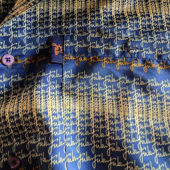 FUBU Blue and Yellow Casual Button Down Shirt - Picture 4 of 5